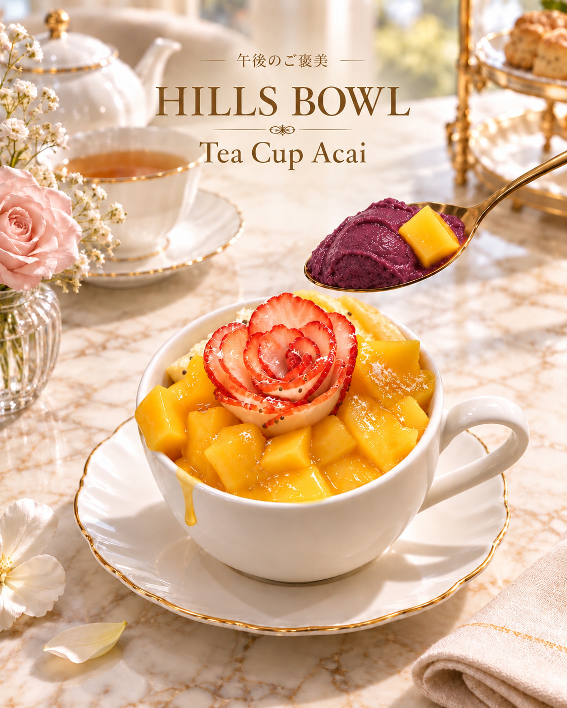 HILLS BOWL大阪・堀江本店の人気商品、ミニドリンク付きティーカップアサイー